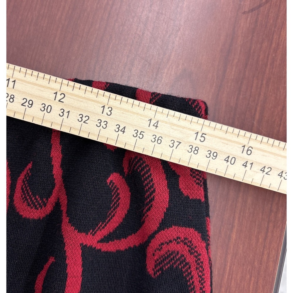 Nina Leonard Sz M Skirt Red Black Knit Elastic Waist Fringe Paisley Dressy Slit - Picture 5 of 7